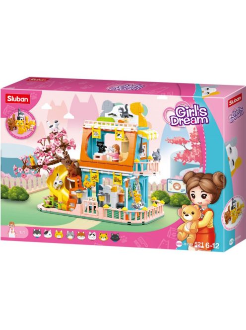 Конструктор Sluban Girl's Dream: Котешката къща (521 ч.) с 9 фигурки, 48х33х7 cm