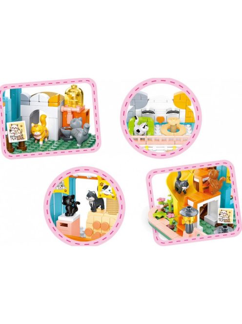 Конструктор Sluban Girl's Dream: Котешката къща (521 ч.) с 9 фигурки, 48х33х7 cm