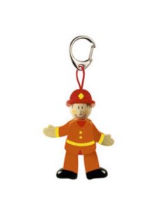   Ключодържател Sevi, С дървена фигурка Пожарникар, 8.50х3 cm, Оранжев