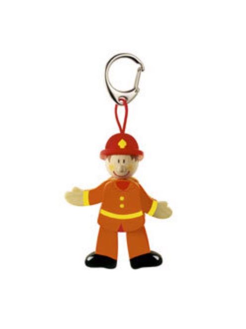Ключодържател Sevi, С дървена фигурка Пожарникар, 8.50х3 cm, Оранжев
