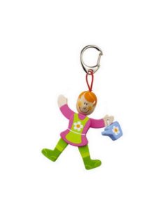   Ключодържател Sevi, С дървена фигурка Градинарка, 8.50х3 cm, Зелен/Розов