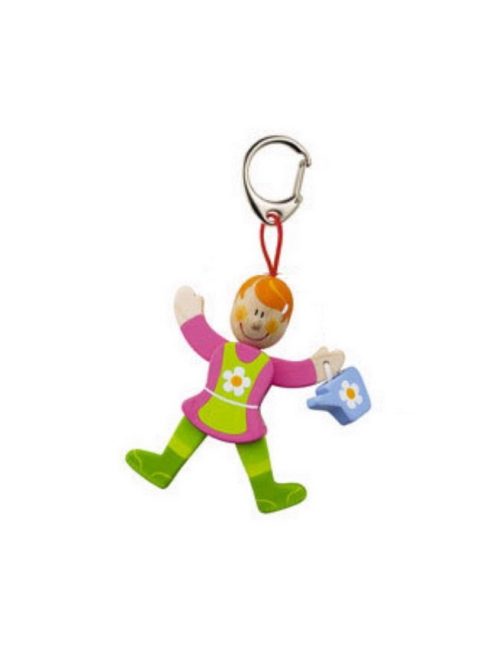 Ключодържател Sevi, С дървена фигурка Градинарка, 8.50х3 cm, Зелен/Розов