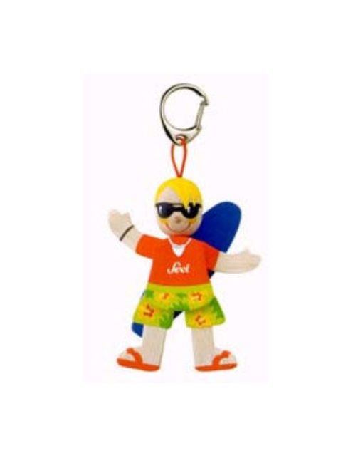 Ключодържател Sevi, С дървена фигурка Сърфист, 8.50х3 cm, Многоцветен