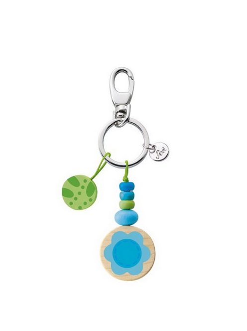 Ключодържател Sevi, С дървени висулка и Цвете, 3.50х3 cm, Син