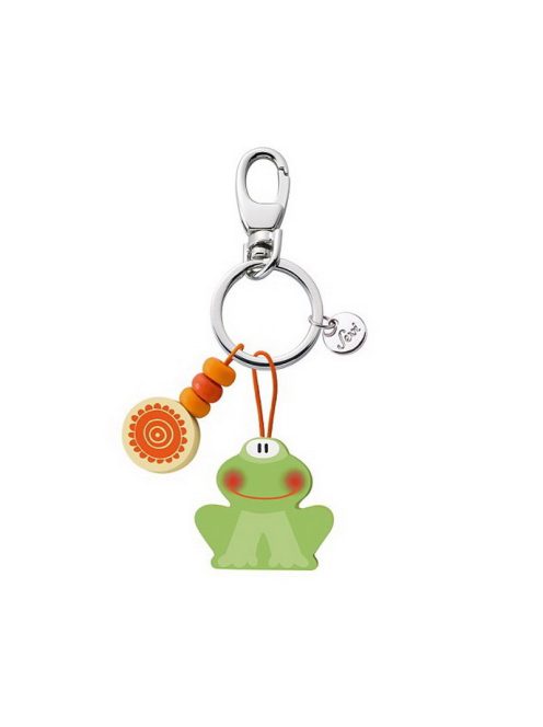 Ключодържател Sevi, С дървени висулка и Жабче, 3.50х3 cm, Зелен