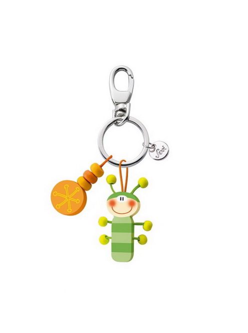 Ключодържател Sevi, С дървени висулка и Гъсеница, 3.50х3 cm, Зелен
