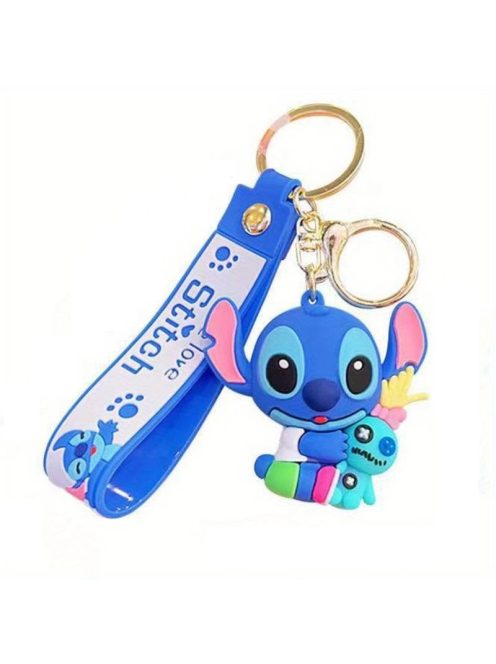 Ключoдържател със силиконова фигурка Стич, Stitch with Toy, 6.50 х 5.50 см, Син