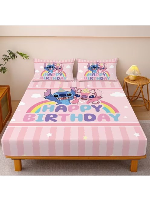 Детски чаршаф с ластик Disney Stitch Birthday, 99 x 190 cm, Височина 25 cm, Роз