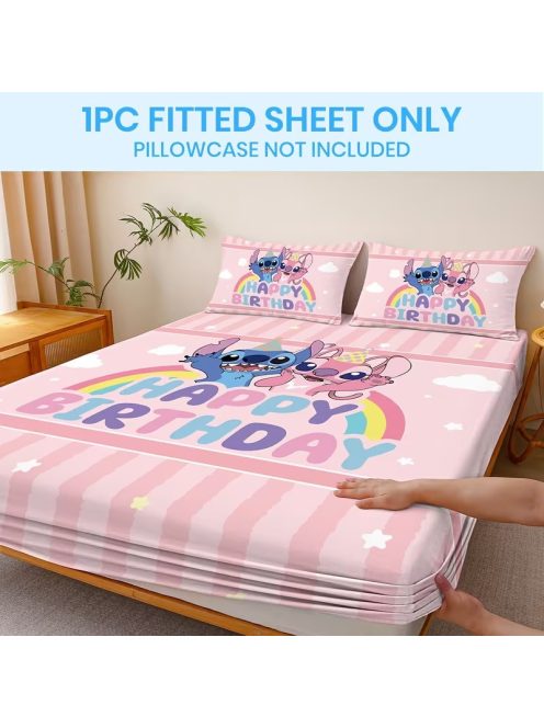 Детски чаршаф с ластик Disney Stitch Birthday, 99 x 190 cm, Височина 25 cm, Роз