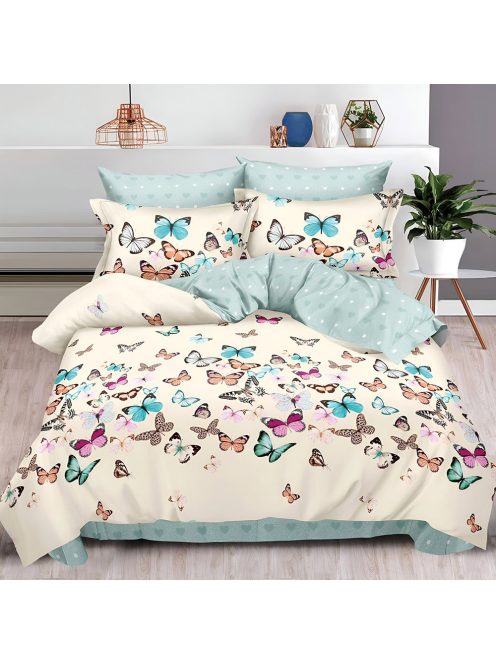 Двулицево спално бельо с ластик Пеперуди, 6 части, 13804. 200 x 230 см, Многоцветен/Беж