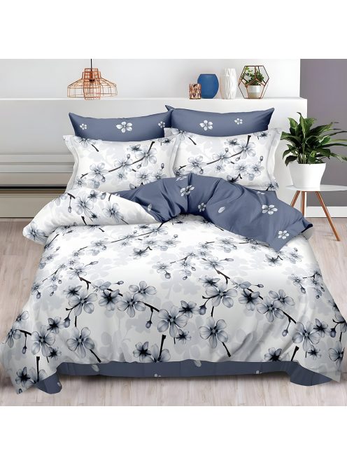 Двулицево спално бельо с ластик Цветя, 6 части, 17460. 200 x 230 см, Светлосин/син