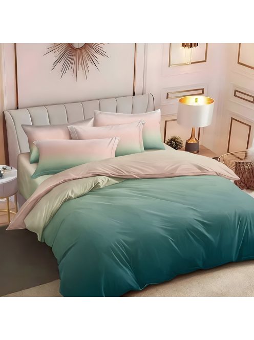 Двулицево спално бельо с ластик, 6 части, 17696. 200 x 230 см, Зелен/Розов