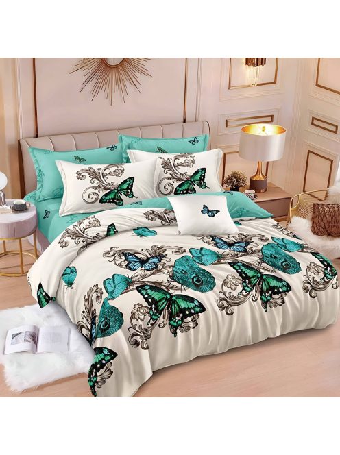 Двулицево спално бельо с ластик, 6 части, 17923. 200 x 230 см, Кремаво/Резида