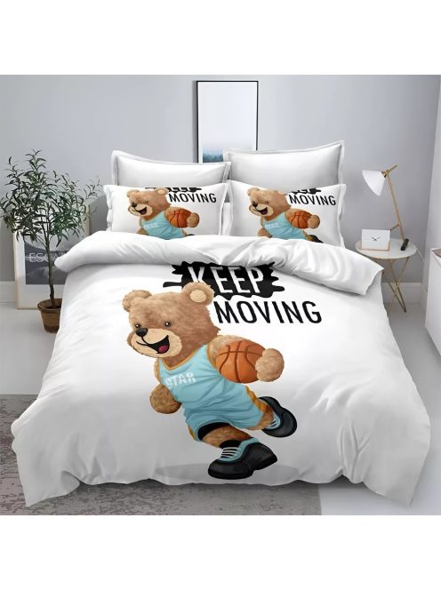 Двулицево детско спално бельо 3D, Bear Keep Moving 200 x 230 cm, 6 части, 18080, Бял/Кафяв