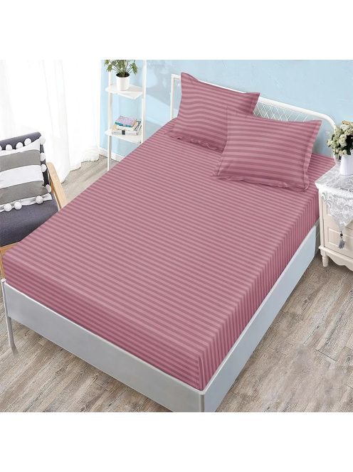 Долен чаршаф с ластик и 2 калъфки (размер 160/180x200), 3 части , 18240, Тъмнорозов