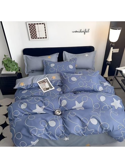 Двулицево спално бельо с ластик Stars, 6 части, 18484. 200 x 230 см, Син