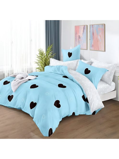 Двулицево спално бельо с ластик Сърчица, 6 части, 18524. 200 x 230 см, Син/Крем