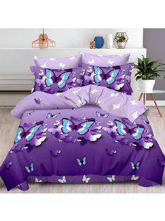   Двулицево спално бельо с ластик Пеперуди, 6 части, 18525. 200 x 230 см, Бяло/Лилав