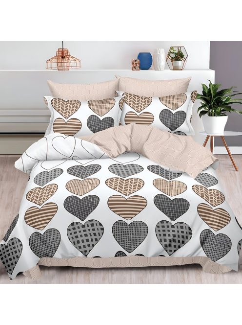 Двулицево спално бельо с ластик Сърчица, 6 части, 18526. 200 x 230 см, Бял/Беж