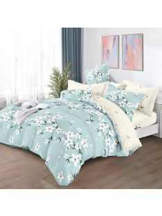   Двулицево спално бельо с ластик Цветя, 6 части, 18527. 200 x 230 см, Светлосин / Кремав