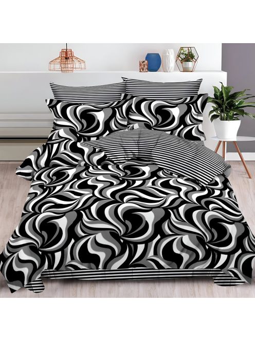 Двулицево спално бельо с ластик, 6 части, 18528. 200 x 230 см, Черно/Бяло