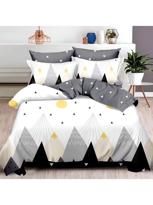 Двулицево спално бельо с ластик, 6 части, 18534. 200 x 230 см, Бяло/Тъмносив