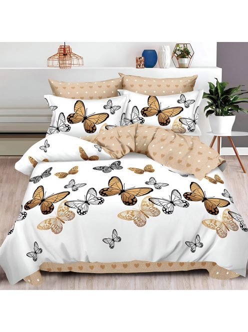 Двулицево спално бельо с ластик Пеперуди, 6 части, 18535. 200 x 230 см, Бяло/Оранж