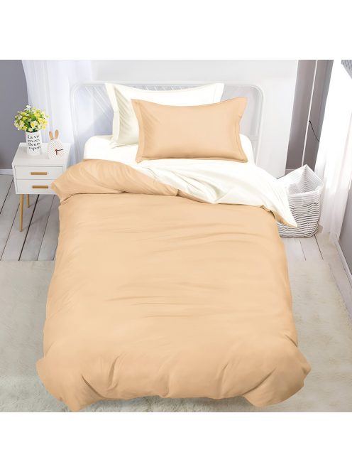 Двулицево спално бельо с ластик (размер за приста), 4 части, 160 х 200 см, Бежаво/Кремаво