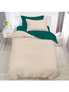   Двулицево спално бельо с ластик (размер за приста), 4 части, 160 х 200 см, Бежаво/Зелено