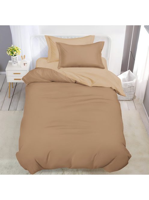 Двулицево спално бельо с ластик (размер за приста), 4 части, 160 х 200 см, Кафяво/Св.кафяво