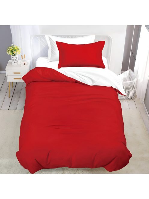 Двулицево спално бельо с ластик (размер за приста), 4 части, 160 х 200 см, Червено/Бяло