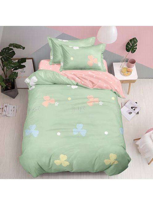 Двулицево спално бельо без ластик (размер за Приста) Flora 18693, 4 части, 155 х 200 см, Резида