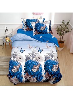   Двулицево спално бельо без ластик (размер за Приста) Butterfly 18694, 4 части, 155 х 200 см, Бял/Син