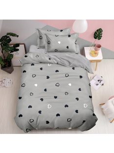   Двулицево спално бельо без ластик (размер за Приста) Hearts 18698, 4 части, 155 х 200 см, Сив