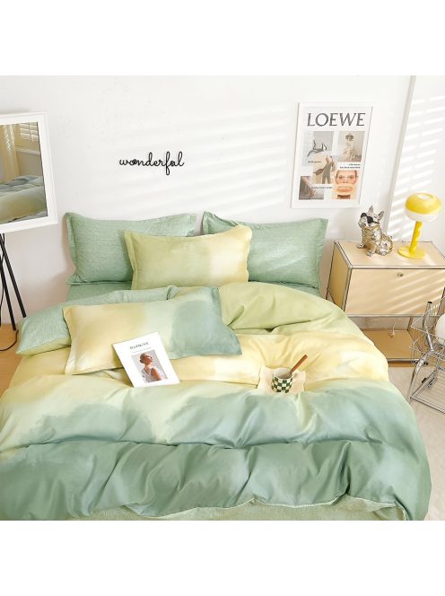 Двулицево спално бельо с ластик, 6 части, 18904. 200 x 230 см, Зелен/Жълт