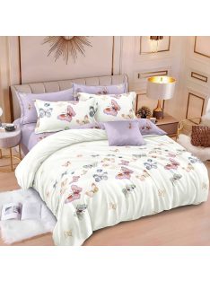   Двулицево спално бельо с ластик Пеперуди, 6 части, 18910. 200 x 230 см, Бяло/Светлолилаво