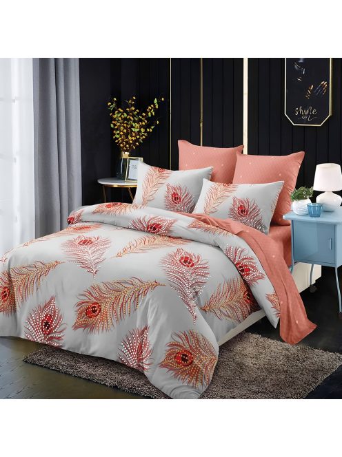 Двулицево спално бельо с ластик, 6 части, 18934. 200 x 230 см, Сив/Керемида