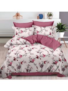   Двулицево спално бельо с ластик Цветя, 6 части, 18966. 200 x 230 см, Бежаво/Розово
