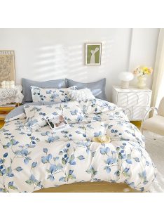   Двулицево спално бельо с ластик Цветя, 6 части, 18969. 200 x 230 см, Бял/Син