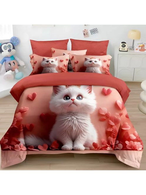 Двулицево детско спално бельо 3D, Kitty, 200 x 230 cm, 6 части, 19105, Розово/Керемида
