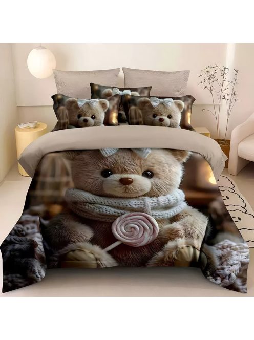 Двулицево детско спално бельо 3D, Bear-My friendS 200 x 230 cm, 6 части, 19108, Сив/Бежав