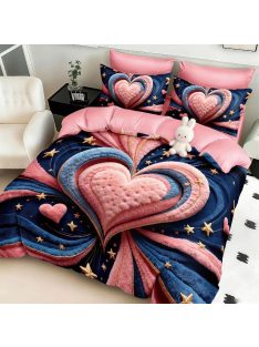   Двулицево детско спално бельо 3D, 200 x 230 cm, 6 части, 19114, Тъмносиньо/Розово